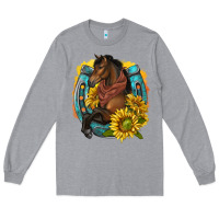 Heather Grey western horse with horseshoe Long Sleeve Tee - texasbilliewilder