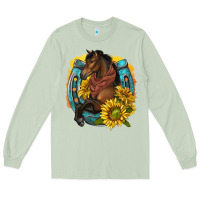 Matcha western horse with horseshoe Long Sleeve Tee - texasbilliewilder