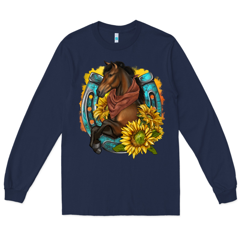 Western Horse With Horseshoe Long Sleeve Tee by texasbilliewilder | Teevron