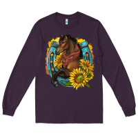 Plum western horse with horseshoe Long Sleeve Tee - texasbilliewilder