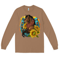 Toasted Coconut western horse with horseshoe Long Sleeve Tee - texasbilliewilder