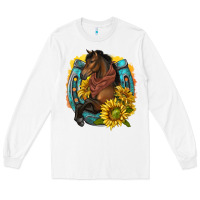 White western horse with horseshoe Long Sleeve Tee - texasbilliewilder