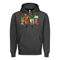 Charcoal Heather cowgirl coffee cups Zipper Hoodie - Zillion Design Studio