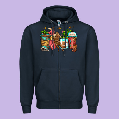 Cowgirl Coffee Cups Zipper Hoodie Designed By Zillion Design Studio