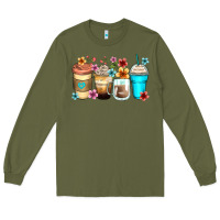 Army Green flowers with coffee Long Sleeve Tee - Zillion Design Studio