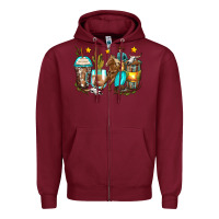 Burgundy cowboy coffee cups Zipper Hoodie - Zillion Design Studio