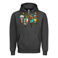 Charcoal Heather cowboy coffee cups Zipper Hoodie - Zillion Design Studio
