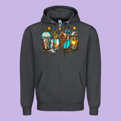 Cowboy Coffee Cups Zipper Hoodie Designed By Zillion Design Studio