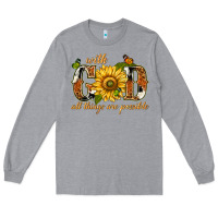 Heather Grey With god all things are possible with sunflower Long Sleeve Tee - texasbilliewilder