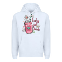 White lucky girl drink Premium Hoodie - MaliasSmallBusiness