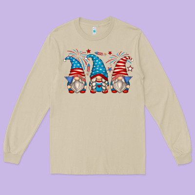 Fourth Of July Gnomes Long Sleeve Tee Designed By Zillion Design Studio