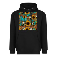 Black sunflower cowhide mom seamless pattern Heavyweight Hoodie - HRA Design Shop