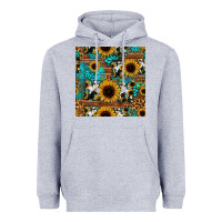 Heather Grey sunflower cowhide mom seamless pattern Heavyweight Hoodie - HRA Design Shop