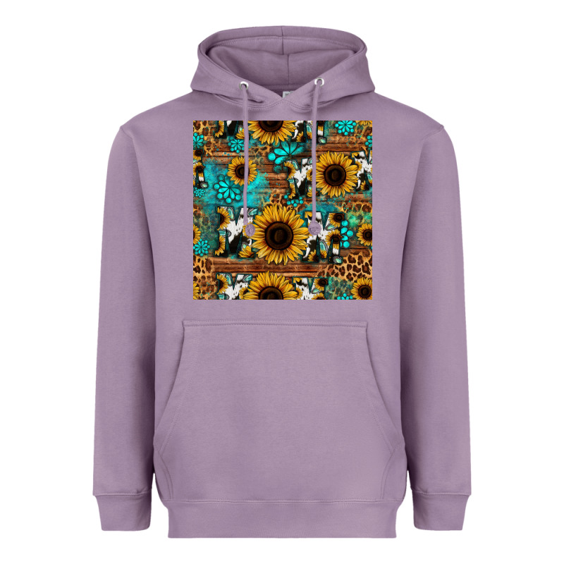 Sunflower Cowhide Mom Seamless Pattern Heavyweight Hoodie by HRA Design Shop | Teevron