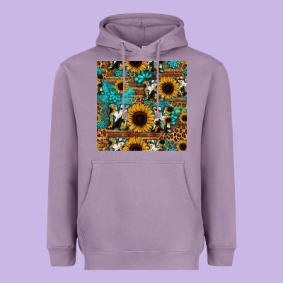 Sunflower Cowhide Mom Seamless Pattern Heavyweight Hoodie Designed By Hra Design Shop
