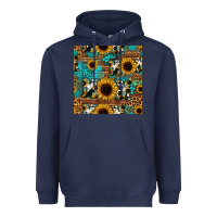 Navy sunflower cowhide mom seamless pattern Heavyweight Hoodie - HRA Design Shop