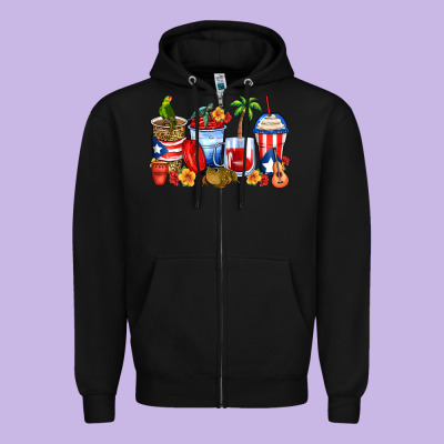 Puerto Rico Coffee Cups Zipper Hoodie Designed By Zillion Design Studio