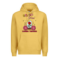 Antique Gold delulu queen coming through Premium Hoodie - MaliasSmallBusiness