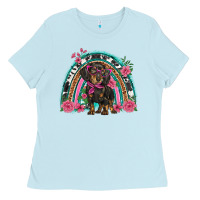 Baby Blue dachshund dog pink  floral rainbow Ladies Tee - BarkalooDesign