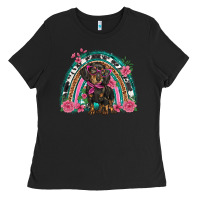 Black dachshund dog pink  floral rainbow Ladies Tee - BarkalooDesign