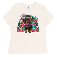 Bone dachshund dog pink  floral rainbow Ladies Tee - BarkalooDesign