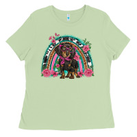 Dachshund Dog Pink  Floral Rainbow Ladies Tee | Teevron