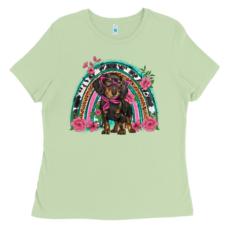 Dachshund Dog Pink  Floral Rainbow Ladies Tee by BarkalooDesign | Teevron