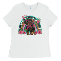 White dachshund dog pink  floral rainbow Ladies Tee - BarkalooDesign