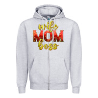 Heather Grey wife mom boss Zipper Hoodie - texasbilliewilder