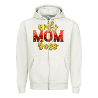 Oatmeal Heather wife mom boss Zipper Hoodie - texasbilliewilder