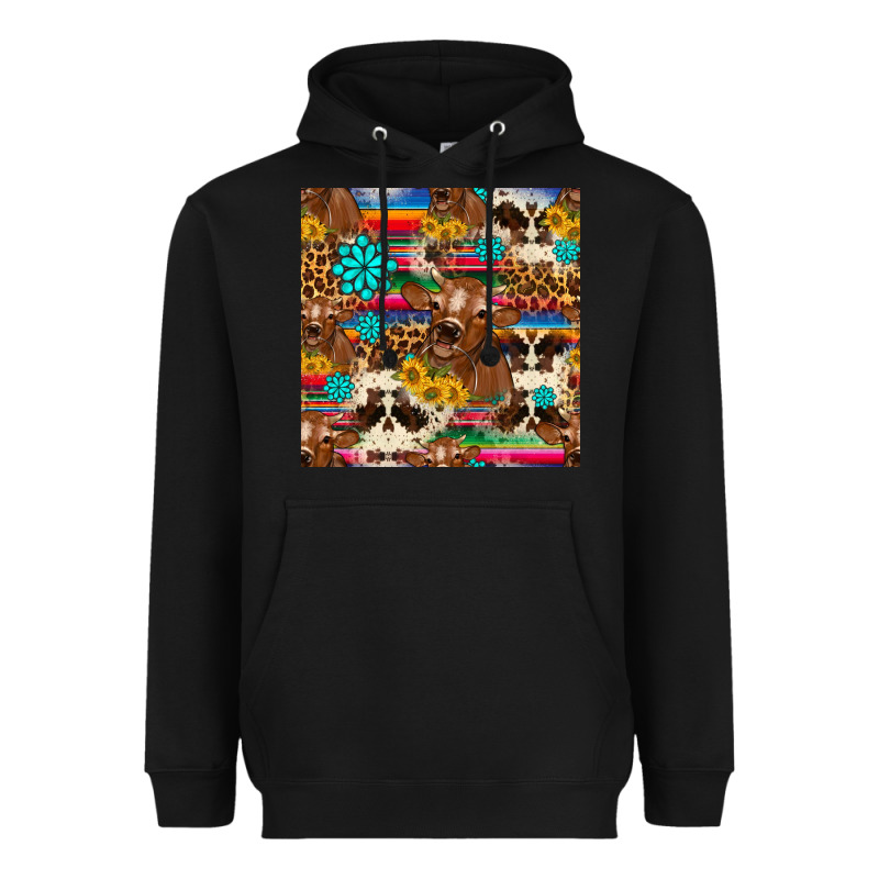 Western Sunflower Bucket Cow Seamless Pattern Heavyweight Hoodie by HRA Design Shop | Teevron