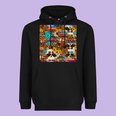 Western Sunflower Bucket Cow Seamless Pattern Heavyweight Hoodie Designed By Hra Design Shop