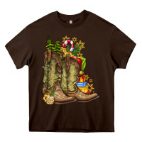 Chocolate Brown Christmas Boots Heavy Core Tee - CowhideDigitalArt