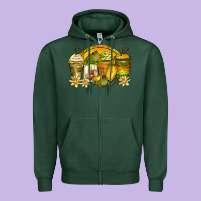 Frog Coffee Cups Zipper Hoodie Designed By Zillion Design Studio