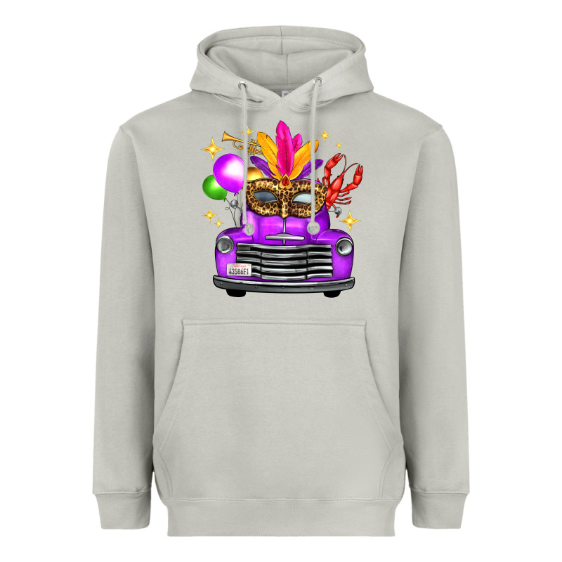Mardi Gras Truck Leopard Mask Heavyweight Hoodie by FaDigitalArtStudio | Teevron