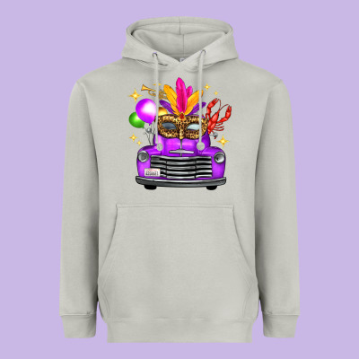 Mardi Gras Truck Leopard Mask Heavyweight Hoodie Designed By Fadigitalartstudio