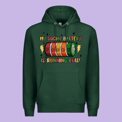 Social Battery Premium Hoodie Designed By Maliassmallbusiness