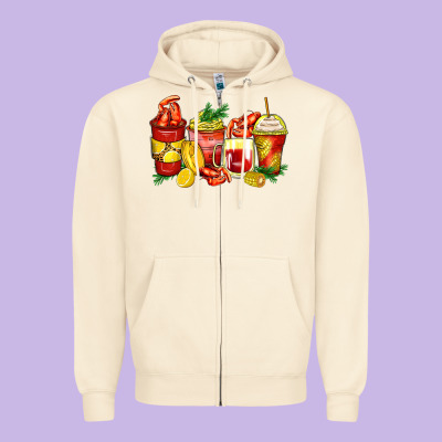 Crawfish Coffee Cups Zipper Hoodie Designed By Zillion Design Studio