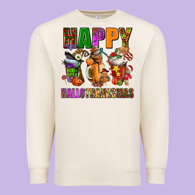 Happy Hallothanksmas Premium Sweatshirt Designed By Adodesignshop