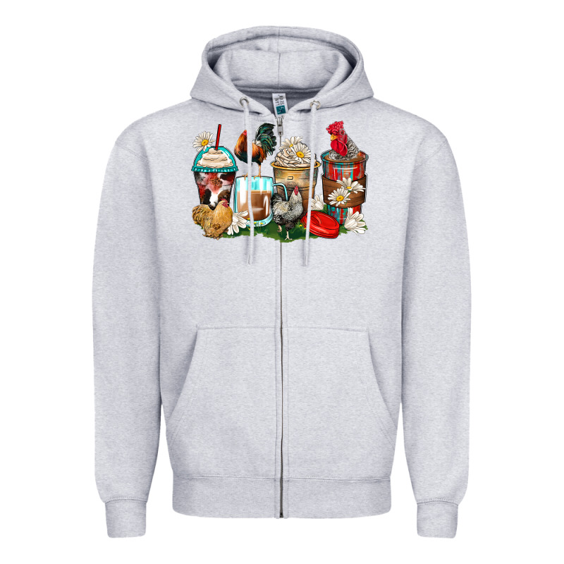 Rooster Coffee Cups Zipper Hoodie by Zillion Design Studio | Teevron