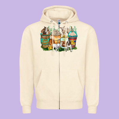Goats Coffee Cups Zipper Hoodie Designed By Zillion Design Studio