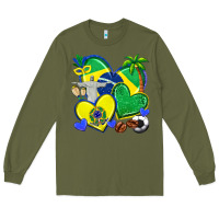 Army Green brazil hearts Long Sleeve Tee - texasbilliewilder