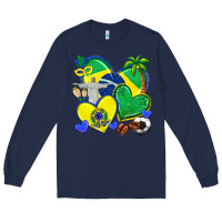 Navy brazil hearts Long Sleeve Tee - texasbilliewilder
