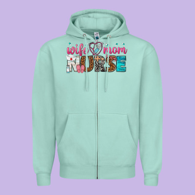 Wife Mom Nurse Zipper Hoodie Designed By Texasbilliewilder