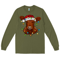 Army Green Christmas baby red angus calf with lights Long Sleeve Tee - RanaPortraitStore