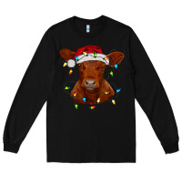 Black Christmas baby red angus calf with lights Long Sleeve Tee - RanaPortraitStore