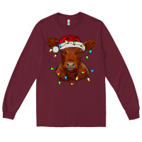 Burgundy Christmas baby red angus calf with lights Long Sleeve Tee - RanaPortraitStore