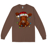 Chestnut Christmas baby red angus calf with lights Long Sleeve Tee - RanaPortraitStore