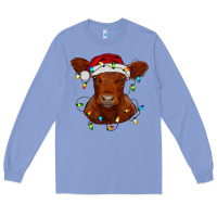 Colony Blue Christmas baby red angus calf with lights Long Sleeve Tee - RanaPortraitStore