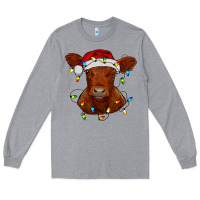 Heather Grey Christmas baby red angus calf with lights Long Sleeve Tee - RanaPortraitStore